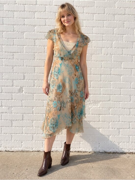 Vintage Dresses & Skirts - Vintage Y2K Womens Floral Midi Dress Size 10 Fairycore Boho Romantic Cottagecore